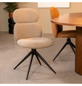 Damn LABEL51 Eetkamerstoel Finn - Mushroom - Royal Boucle - Zwart Metalen Frame