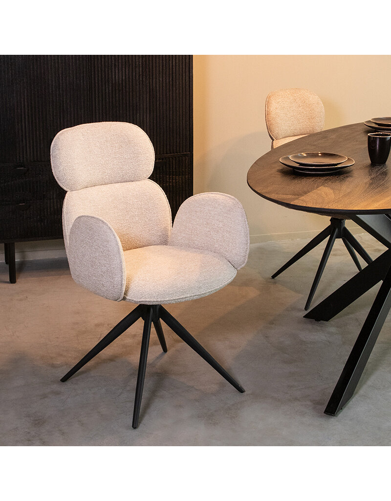 Damn LABEL51 Eetkamerstoel Vidar - Naturel - Royal Boucle - Zwart Metalen Frame