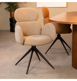 Damn LABEL51 Eetkamerstoel Vidar - Mushroom - Royal Boucle - Zwart Metalen Frame