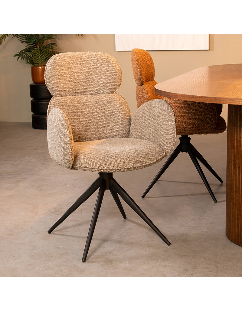 Damn LABEL51 Eetkamerstoel Vidar - Mushroom - Royal Boucle - Zwart Metalen Frame