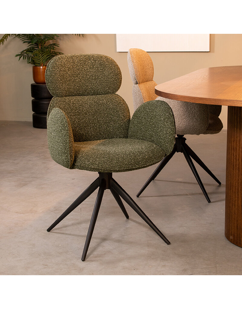 Damn LABEL51 Eetkamerstoel Vidar - Forest - Royal Boucle - Zwart Metalen Frame