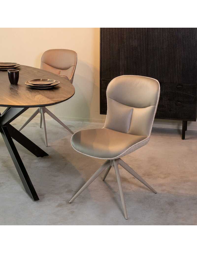 Damn LABEL51 Eetkamerstoel Thorben - Forest - Microvezel - Taupe Metalen Frame