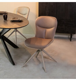 Damn LABEL51 Eetkamerstoel Thorben - Bruin - Microvezel - Taupe Metalen Frame