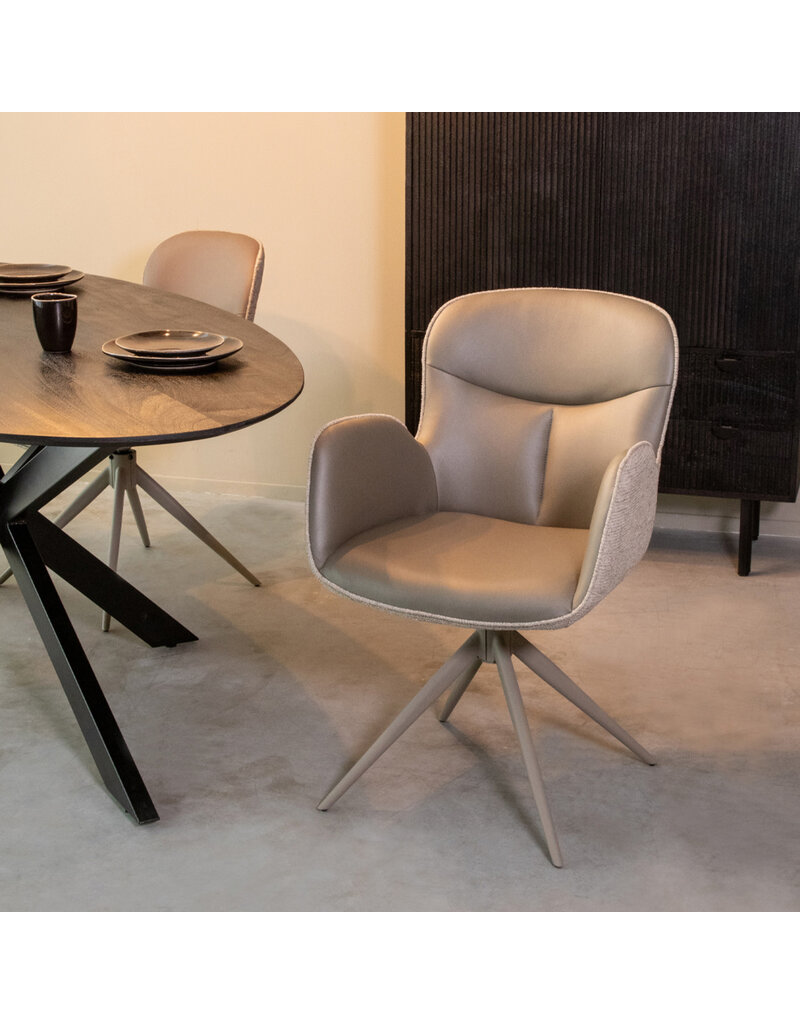 Damn LABEL51 Eetkamerstoel Lasse - Forest - Microvezel - Taupe Metalen Frame