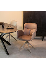 Damn LABEL51 Eetkamerstoel Lasse - Bruin - Microvezel - Taupe Metalen Frame