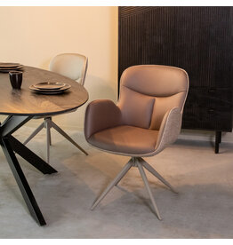 Damn LABEL51 Eetkamerstoel Lasse - Bruin - Microvezel - Taupe Metalen Frame