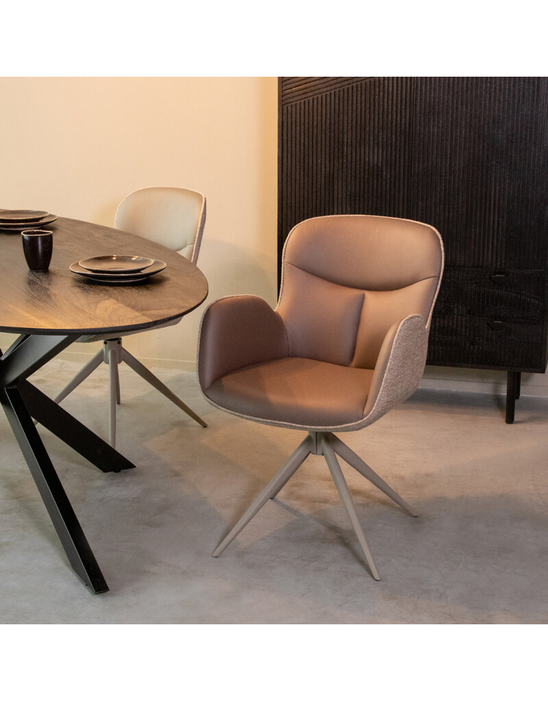 Damn LABEL51 Eetkamerstoel Lasse - Bruin - Microvezel - Taupe Metalen Frame