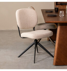 Damn LABEL51 Eetkamerstoel Geneva - Naturel - Royal Boucle - Zwart Metalen Frame