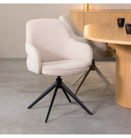 Damn LABEL51 Eetkamerstoel Bern - Naturel - Royal Boucle - Zwart Metalen Frame