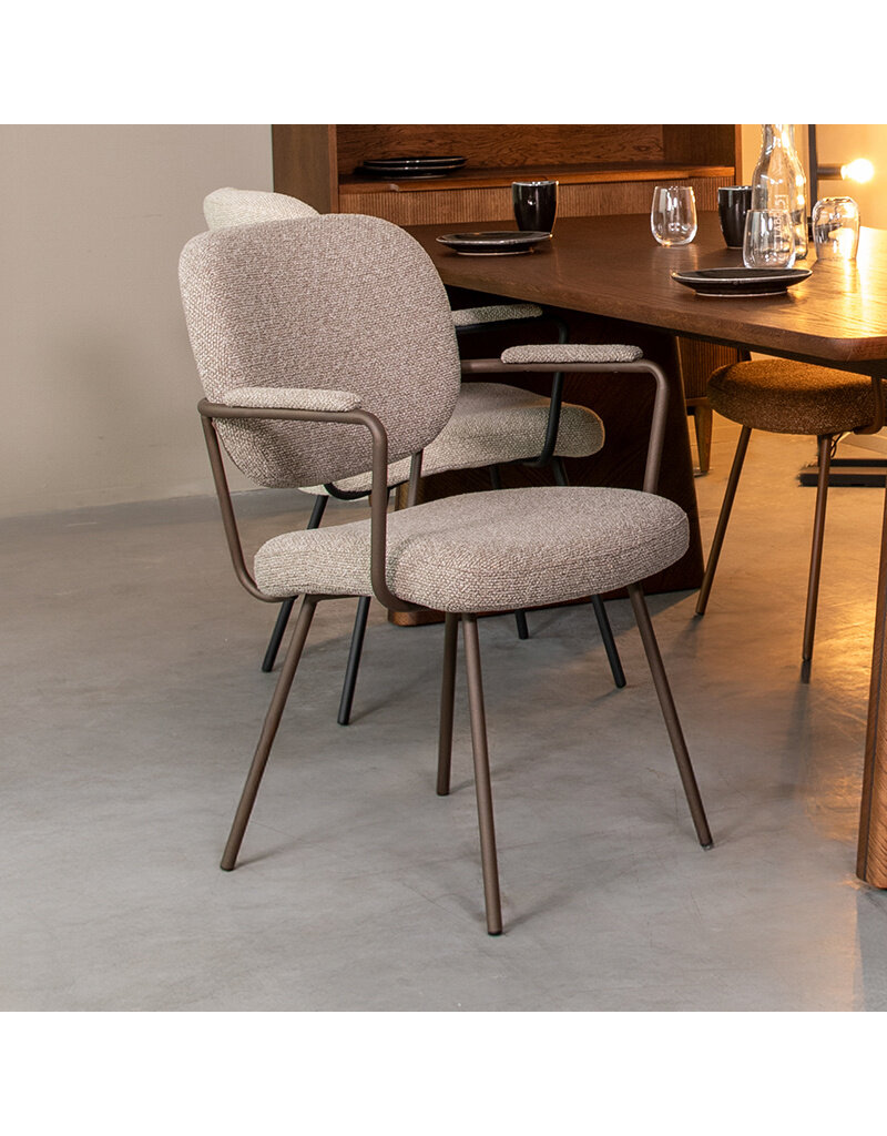Damn LABEL51 Eetkamerstoel Lausanne - Mushroom - Royal Boucle - Brons Metalen Frame