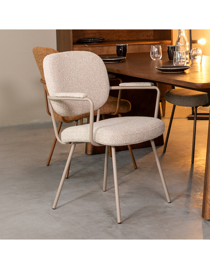 Damn LABEL51 Eetkamerstoel Lausanne - Naturel - Royal Boucle - Taupe Metalen Frame