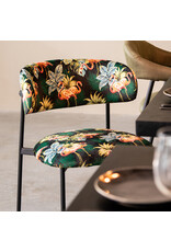 Damn LABEL51 Eetkamerstoel Ferry - Printed Flamingo - Fluweel - Zwart Metalen Frame
