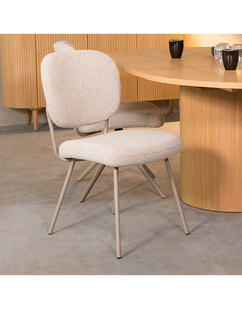 Damn LABEL51 Eetkamerstoel Singapore - Naturel - Royal Boucle - Taupe Metalen Frame