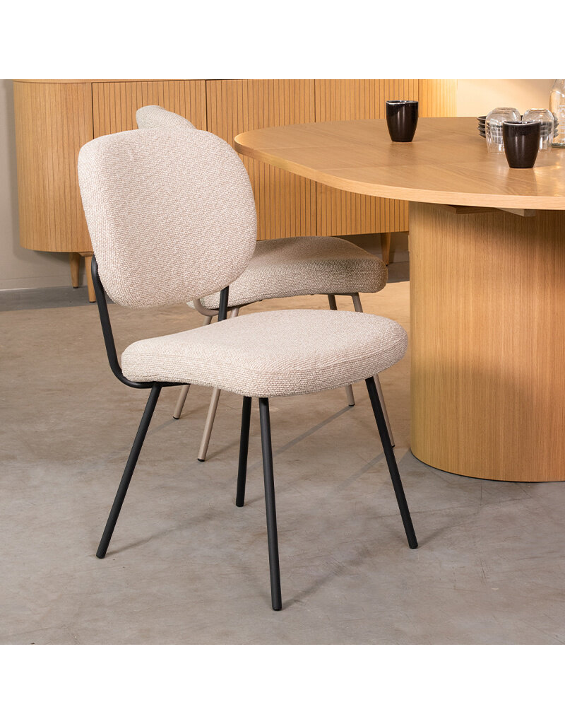 Damn LABEL51 Eetkamerstoel Singapore - Naturel - Royal Boucle - Zwart Metalen Frame