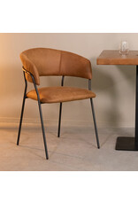 Damn LABEL51 Eetkamerstoel Luuk - Cognac - Micro Suede - Zwart Metalen Frame