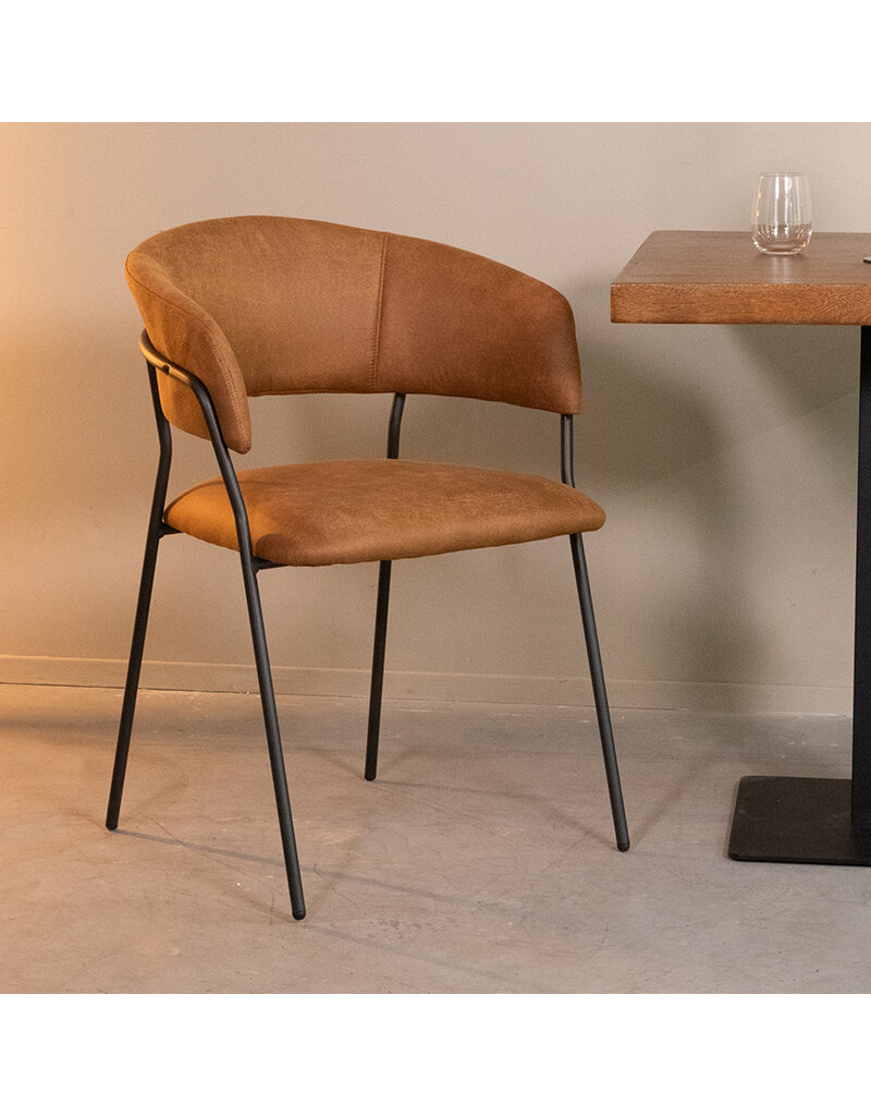 Damn LABEL51 Eetkamerstoel Luuk - Cognac - Micro Suede - Zwart Metalen Frame