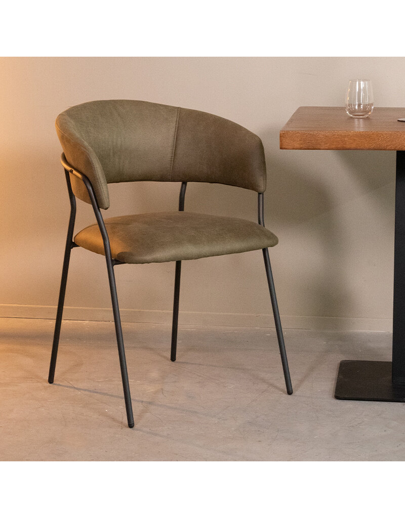 Damn LABEL51 Eetkamerstoel Luuk - Moss - Micro Suede - Zwart Metalen Frame