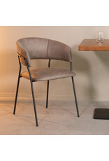 Damn LABEL51 Eetkamerstoel Luuk - Taupe - Micro Suede - Zwart Metalen Frame
