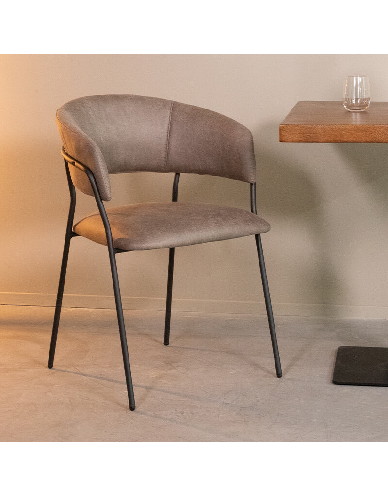 Damn LABEL51 Eetkamerstoel Luuk - Taupe - Micro Suede - Zwart Metalen Frame