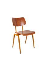 Damn LABEL51 Eetkamerstoel Stapelbaar - Bruin - Hout - Oker Metalen Frame