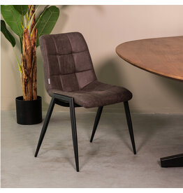 Damn LABEL51 Eetkamerstoel Noor - Antraciet - Micro Suede - Zwart Metalen Frame