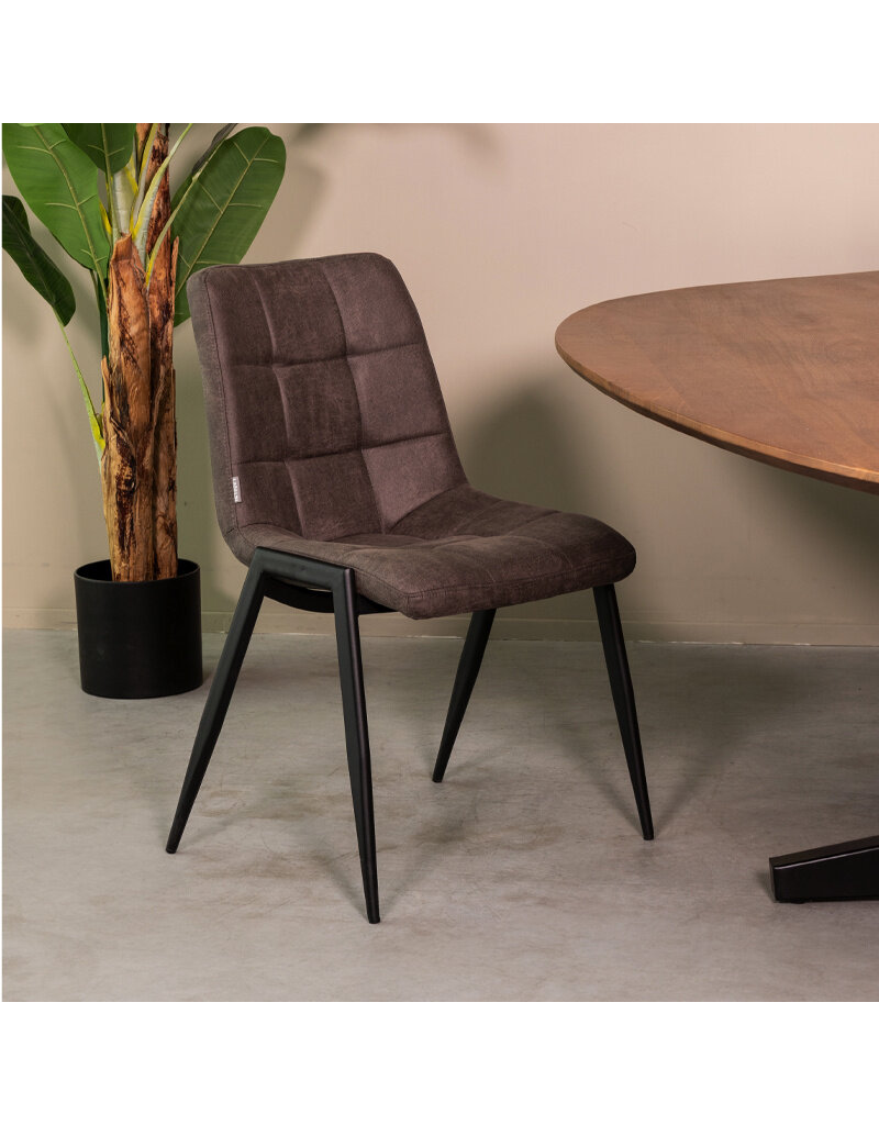 Damn LABEL51 Eetkamerstoel Noor - Antraciet - Micro Suede - Zwart Metalen Frame