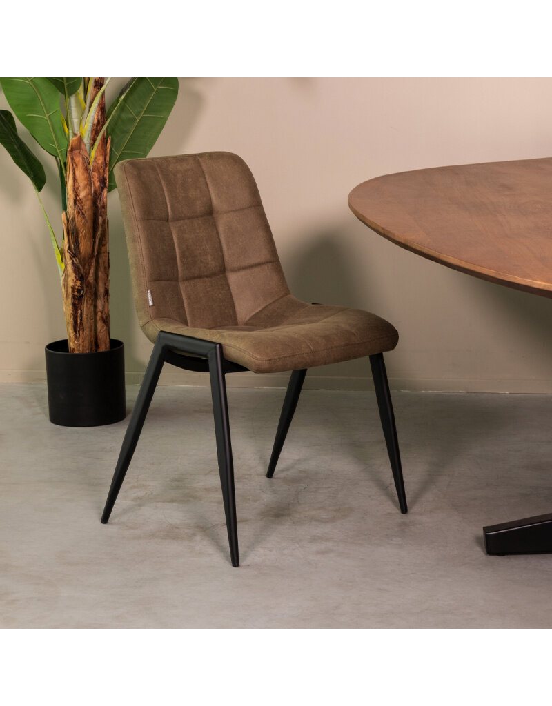 Damn LABEL51 Eetkamerstoel Noor - Moss - Micro Suede - Zwart Metalen Frame