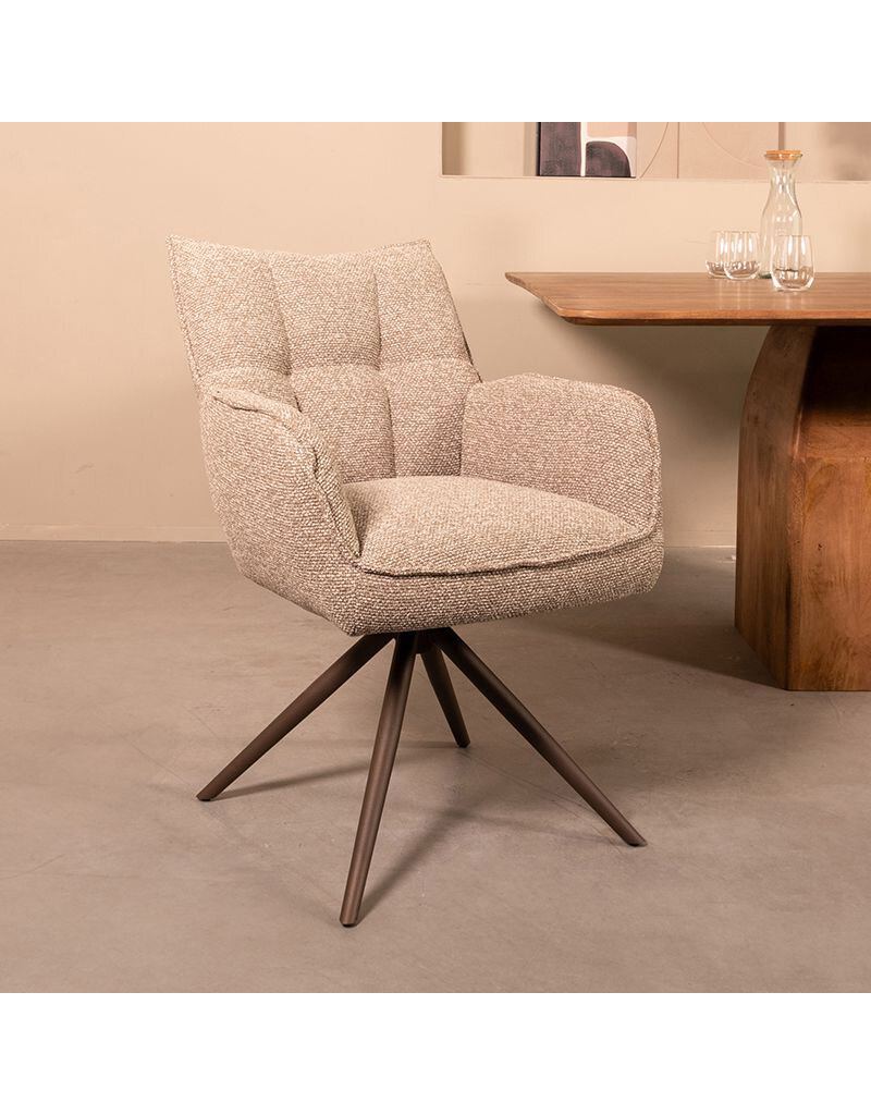 Damn LABEL51 Eetkamerstoel Amalfi - Mushroom - Royal Boucle - Brons Metalen Frame