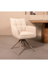 Damn LABEL51 Eetkamerstoel Amalfi - Naturel - Royal Boucle - Taupe Metalen Frame