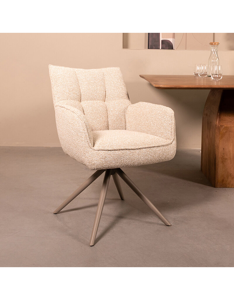 Damn LABEL51 Eetkamerstoel Amalfi - Naturel - Royal Boucle - Taupe Metalen Frame