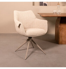 Damn LABEL51 Eetkamerstoel Narumi - Naturel - Royal Boucle - Taupe Metalen Frame