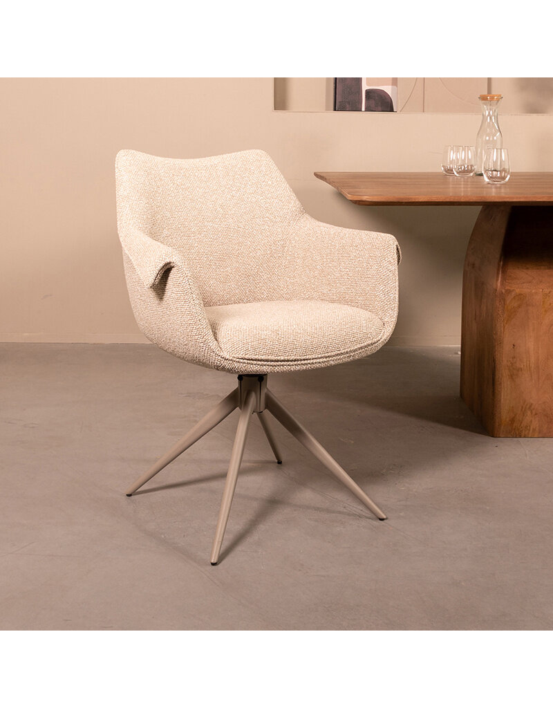 Damn LABEL51 Eetkamerstoel Narumi - Naturel - Royal Boucle - Taupe Metalen Frame