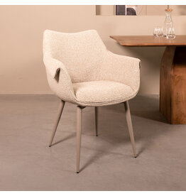 Damn LABEL51 Eetkamerstoel Mirai - Naturel - Royal Boucle - Taupe Metalen Frame