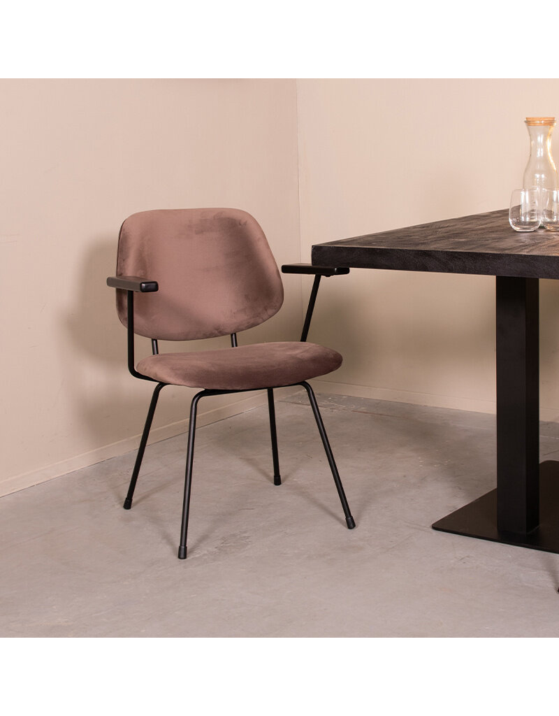 Damn LABEL51 Eetkamerstoel Gastron - Taupe - Fluweel - Zwart Metalen Frame