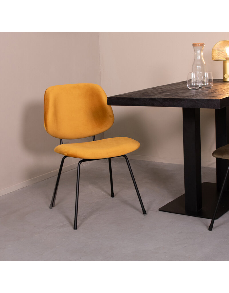 Damn LABEL51 Eetkamerstoel Bello - Oker - Fluweel - Zwart Metalen Frame