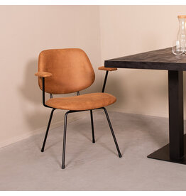 Damn LABEL51 Eetkamerstoel Rivano - Cognac - Micro Suede - Zwart Metalen Frame