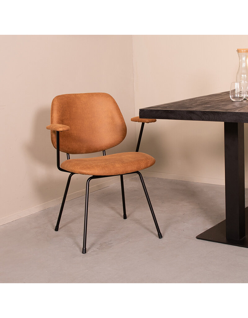 Damn LABEL51 Eetkamerstoel Rivano - Cognac - Micro Suede - Zwart Metalen Frame