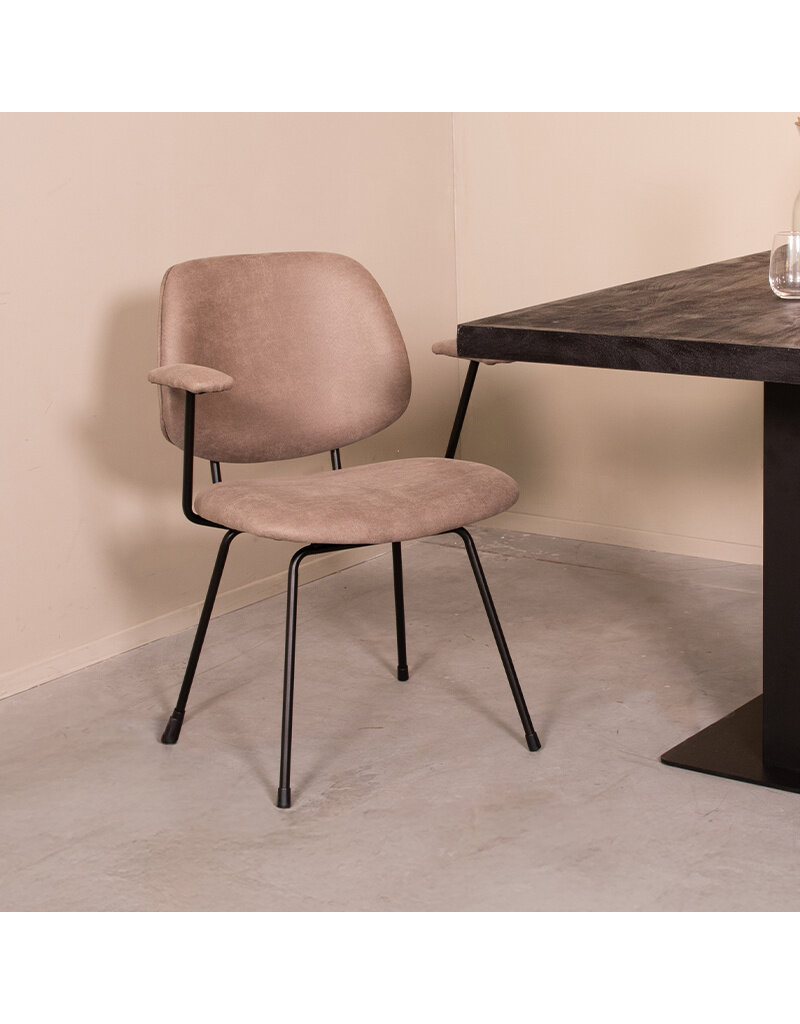 Damn LABEL51 Eetkamerstoel Rivano - Taupe - Micro Suede - Zwart Metalen Frame