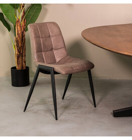 Damn LABEL51 Eetkamerstoel Noor - Taupe - Micro Suede - Zwart Metalen Frame