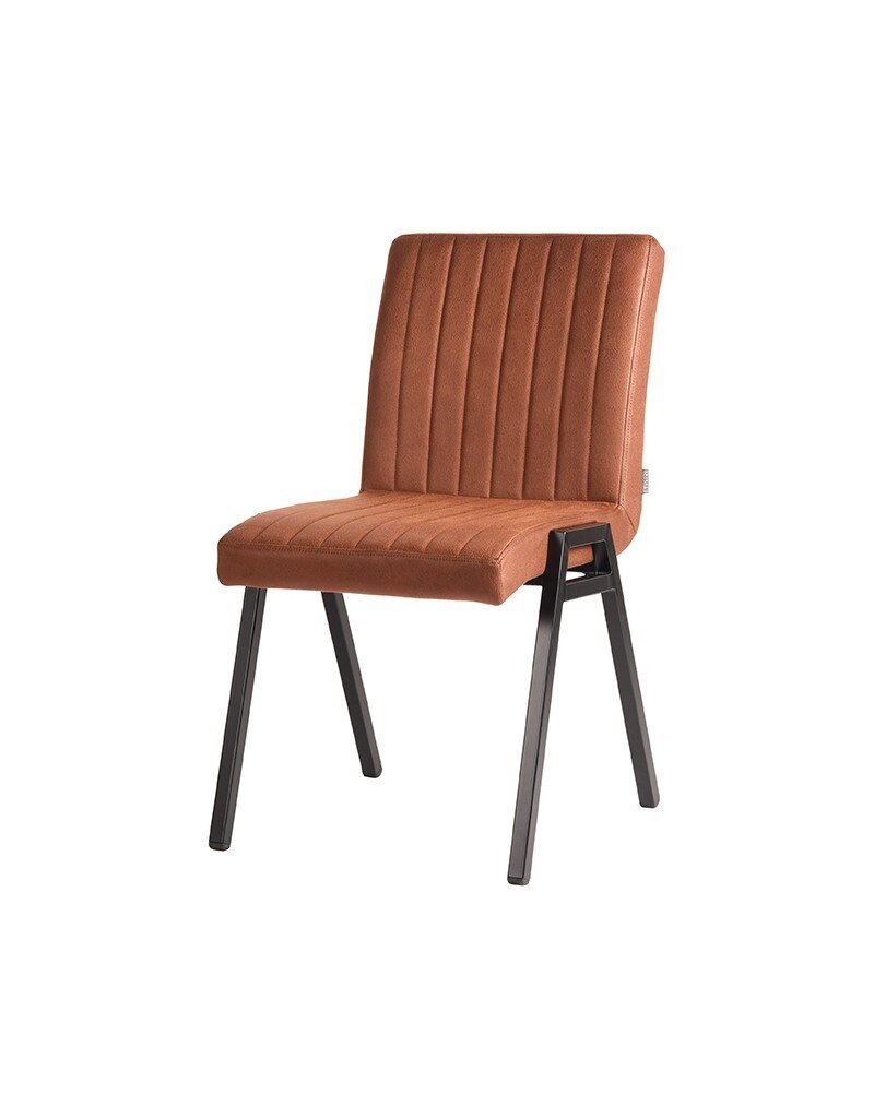 Damn LABEL51 Eetkamerstoel Matz - Cognac - Microvezel - Zwart Metalen Frame