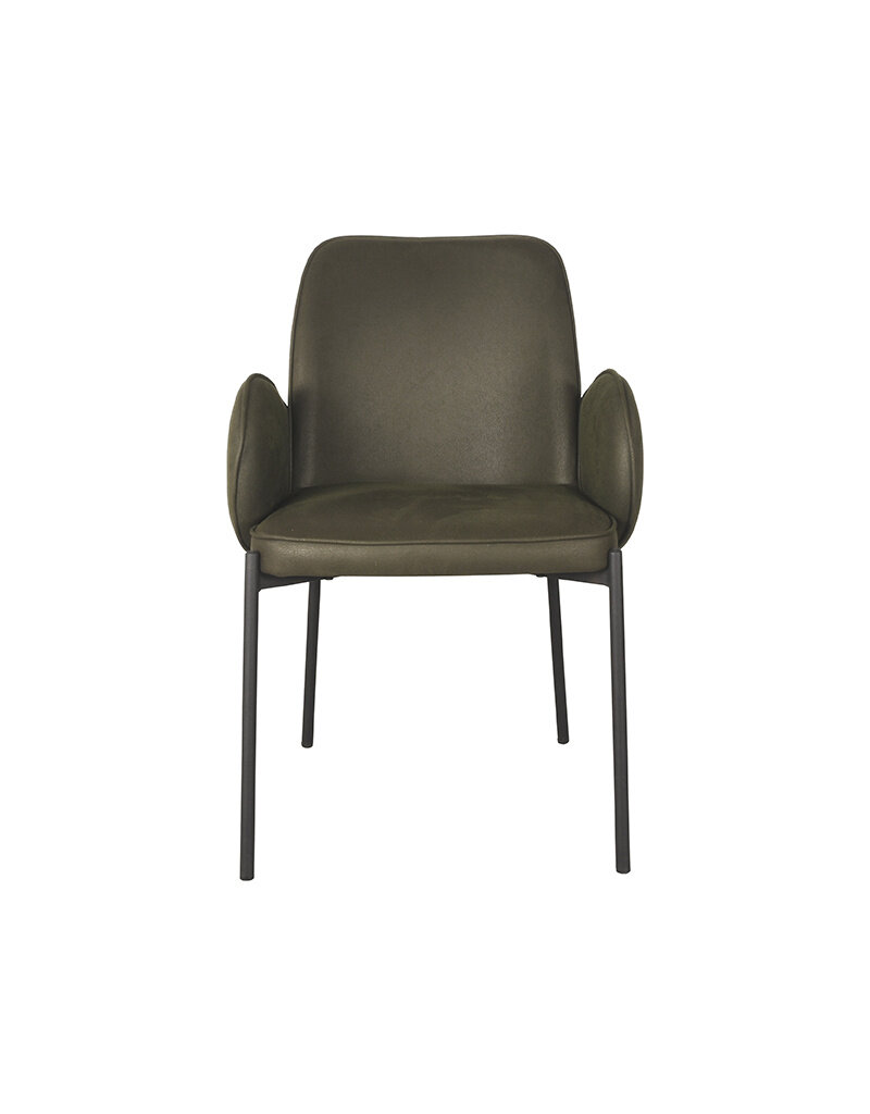 Damn LABEL51 Eetkamerstoel Jari - Army - Microvezel - Zwart Metalen Frame