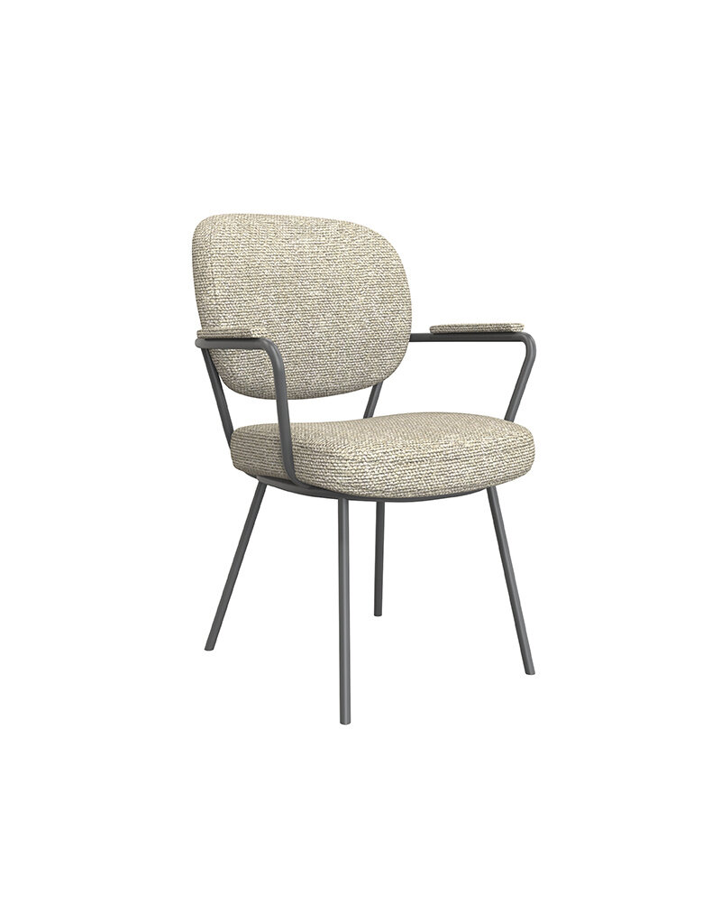 Damn LABEL51 Eetkamerstoel Lausanne - Naturel - Royal Boucle - Zwart Metalen Frame