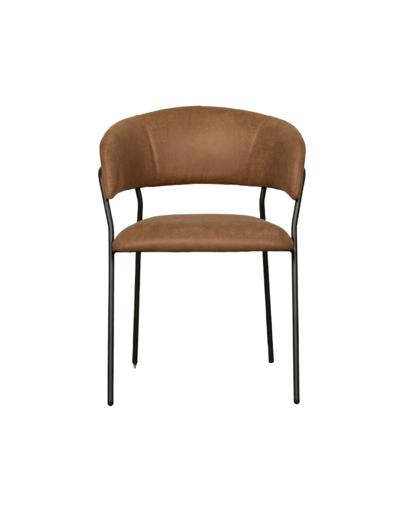 Damn LABEL51 Eetkamerstoel Luuk - Cognac - Micro Suede - Zwart Metalen Frame