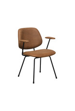 Damn LABEL51 Eetkamerstoel Rivano - Cognac - Micro Suede - Zwart Metalen Frame