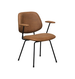 Damn LABEL51 Eetkamerstoel Rivano - Cognac - Micro Suede - Zwart Metalen Frame