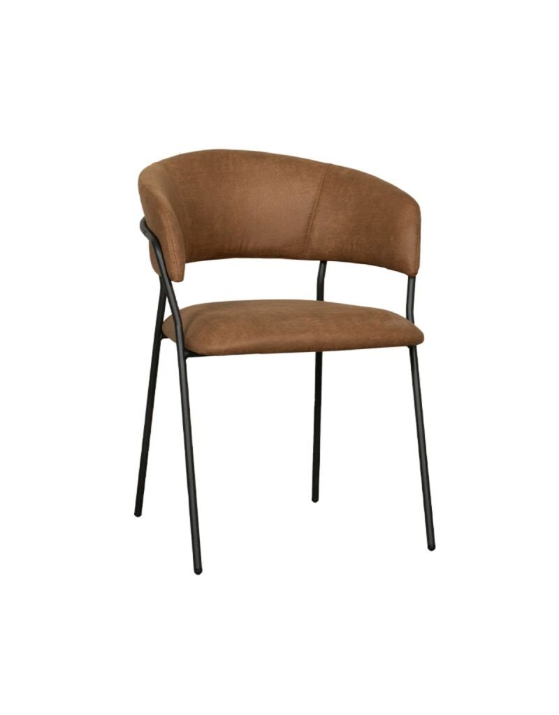Damn LABEL51 Eetkamerstoel Luuk - Cognac - Micro Suede - Zwart Metalen Frame