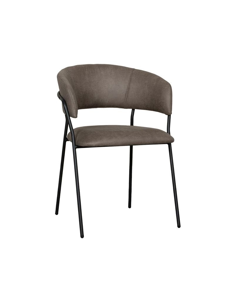 Damn LABEL51 Eetkamerstoel Luuk - Taupe - Micro Suede - Zwart Metalen Frame
