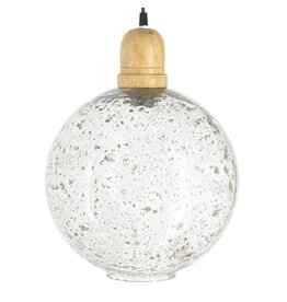 Hanglamp glas met hout bowl