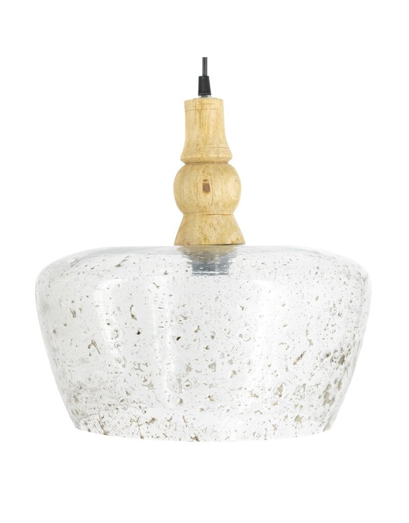 Hanglamp glas met hout cubic