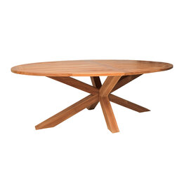 Damn Tuintafel ovaal Teak met houten kruisonderstel 220 cm